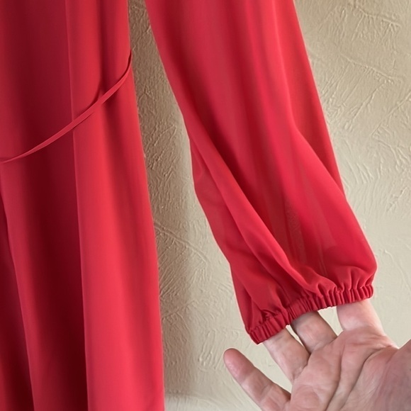 Vince Camuto Womens Orange Tie Lined Blouson Sleeve Dress gathered neck size 6 - Picture 8 of 16